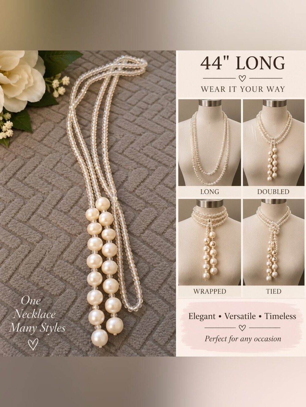 Versatile Pearl & Crystal Necklace — Women Jewelry